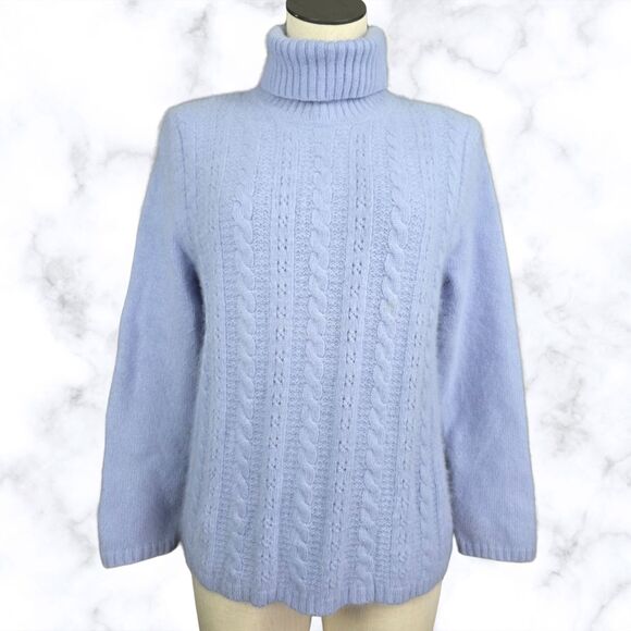 White Stag Sweater Women's Size L Periwinkle Turtleneck Angora Wool Blend - Picture 1 of 6
